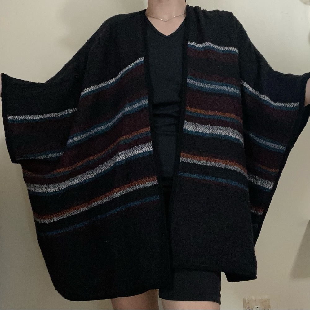 COZY Forever 21 Dark Gray Stripes Poncho Kimono Cardigan